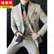 Hengyuanxiang khaki double-breasted gun lapel suit men's vertical stripe slim fit banquet casual small suit jacket navy blue suit S (80-95Jin Jin equals 0.5kg)