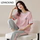 LOYACKIND summer short-sleeved pajamas suit trousers 100 cotton women's sports cotton home clothes thin large size can be worn outside Y9720 M