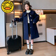 G.DUCKKIDS Girls' Woolen Coat Autumn and Winter 2024 New Style Western Style Medium and Large Children's Thickened Medium and Long Lapel Woolen Coat Navy Blue 150cm