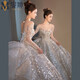 
Three-point DreamWork Wedding Dress Bride Main Yarn Heavy Industry High-Custom tailing French Starry One-Shoulder Wedding Dress Women's New Style Bride S Qidi Wedding Dress L All Size