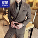 ROMON suit men's suit groom wedding dress British slim business formal suit double-breasted handsome trendy brown two-piece top + pants + shirt M 4895-105Jin Jin equals 0.5 kg to wear