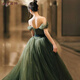 Mei Anjia Banquet Evening Dress New Student Adult Ceremony Annual Party Host Noble Temperament Hepburn Style Princess Dress Green Strap Style XS