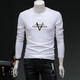 Romon High-End European Station Modal Langarmed T-Shirt Herrenbrief Druck atmungsaktiv plus samt warmes Herren-Basis-Hemd Herbst Kleidung schwarz 15123 m