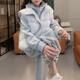 OUSIJIE large size women's Korean style stand-up collar cotton vest fashionable versatile jacket with sweatshirt and sweatpants three-piece suit for women blue vest + blue top + blue pants L 105-120Jin Jin equals 0.5 kg