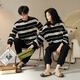 LangSha pajamas couple outfit for one man and one woman, autumn pure cotton long-sleeved round neck casual wearable spring and autumn home wear set 32310 couple M female + L male
