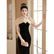 ROMON evening dress for women 2026 new banquet style celebrity French high-end light luxury one-shoulder host fishtail skirt black velvet style S