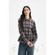 Birds and New Wine Design Drawstring Plaid Long Sleeve Shirt Women's 2025 Winter New Lapel Loose Top Plaid Tan HMJ04 L
