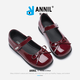 Annil (Annil) Girls' Leather Shoes Spring New Princess Shoes with Dresses Children's Red Leather Shoes Little Girls Mary Jane Shoes Dark Red Velcro 27 Inner Length 17.7cm, Recommended Foot Length 16.7cm