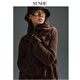 SUSHE Jiaohong special-shaped cable pattern multi-shape plus collar slimming wool cardigan jacket with belt for women
