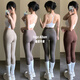 GPHF Japanese spring and summer thin yoga pants for women to wear high-waisted seamless hip-lifting sports pants for outdoor running and fitness Pilates Khaki Brown L =8 yards (60-65kg)