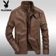 Playboy (PLAYBOY) Leather Jacket Men's Jacket Spring and Autumn Thin PU Leather Jacket Short Stand Collar Leather Jacket Men's Casual Fashion Slim Trend Black Thin XL 125-135Jin Jin is equal to 0.5 kg