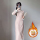 New Chinese style retro plus velvet improved cheongsam long-sleeved winter girlish temperament slim elegant dress that can be worn daily Pink XL (115-125Jin Jin equals 0.5kg)