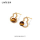 Lnieer925 silver needle tiger eye stone earrings without pierced ears clip gourd earrings high-end Maillard autumn and winter versatile earrings tiger eye stone gourd earrings 925 silver needle