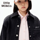Little MO&Co.Smiley joint series little moco children's clothing 25 new Q warm velvet volcanic rock denim shirt parent-child denim black Q warm velvet volcanic rock 140 140/68