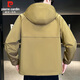 Pierre Cardin jacket men's spring, autumn and winter hooded outdoor casual workwear jacket men's trendy tops Khaki XL