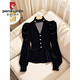 Pierre Cardin small fragrance black velvet long-sleeved shirt for women 2025 early autumn new halter neck French unique beautiful top black 2XL 125-140Jin Jin equals 0.5 kg