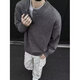 Porphyry Gray Henley Neck Long Sleeve Sweater Men's 2025 Winter Korean Button Round Neck Warm Sweater Men's Dark Gray XL