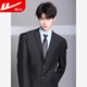 Pull back casual formal suit suit men's loose DK suit jacket style top business Korean style student suit three-piece suit - black + white shirt + trousers + free tie S