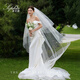 Schleierbraut Haupthochzeitskleid mit großem Schwanz und Hochzeitskopfschmuck, Waldstil Outdoor Super Long Simple Floor Schleier 3,8 Meter lang_taillänge 80 cm vor und 300 cm in Back_