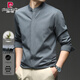 Pierre Cardin Men's Henry Collar Long Sleeve Shirt Chinese Style Shirt Men's Autumn New Casual Bottoming Shirt Chinese-style Iron-Free Top Men's Dark Gray L 120-140Jin Jin is equal to 0.5 kg