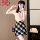 Langsha Plaid Skirt Women's 2025 Autumn and Winter New Woolen Hip Skirt Korean Style A-Line Short Skirt Plus Velvet Warm Bottoming Skirt Dark Gray Small Plaid Skin Friendly Wool Comes with Lining M Weight 96-110 Jin Jin equals 0.5 kg Waist 68CM Hips 92CM