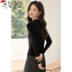 Woodpecker long-sleeved T-shirt for women in autumn pure cotton right shoulder slim fit versatile half turtleneck bottoming shirt top black XL