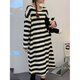 
Yalu nightgown for women in spring and autumn pure cotton long-sleeved internet celebrity style striped pajama dress 2025 new winter style can be worn outside J16864 black and white striped round neck nightgown XL [Pajamas are different from ordinary clothes sizes]
