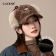 CACUSS baseball cap women's winter plaid thickened warm large head peaked cap anti-cold ear protection Lei Feng hat women