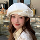 QUEEN TRIP autumn hat women's small fragrant bow high-end beret socialite daughter style fashionable face small octagonal hat gray