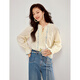 INMAN contrast embroidered lace temperament shirt 2026 spring women's new style simple commuting loose long-sleeved shirt beige M