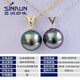 Quan Yin 18K gold 8-15mm Tahitian black pearl pendant, seawater perfect round necklace, single pendant, send mother strong light, black color + slight flaws + 18K yellow base 1213mm