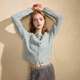 Sancai 2025 new winter style cream floral yarn sweater fragrant round neck sweater cardigan short sweater M