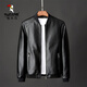 Woodpecker Jacket Men's Jacket Autumn and Winter New Casual Trend Fashionable Stand Collar Motorcycle Leather Jacket Versatile Slim and Handsome Black XL