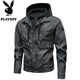 Playboy (PLAYBOY) Leather Men's Jacket 2025 New Autumn and Winter Trendy Brand Plus Velvet Warm and Handsome Fake Two-piece Detachable Hooded Leather Jacket Brown M