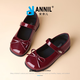Annil (Annil) Girls' Leather Shoes Spring New Princess Shoes with Dresses Children's Red Leather Shoes Little Girls Mary Jane Shoes Dark Red Velcro 27 Inner Length 17.7cm, Recommended Foot Length 16.7cm