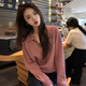 Su Yuwei Korean style pink polo collar sweater for women in autumn and winter, stunning and beautiful, soft and waxy sweater, loose inner lapel top, pink. Follow the store - free shipping insurance S (80-95Jin Jin is equal to 0.5kg)