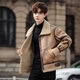 Falling retro flight jacket men's fur one-piece suede lambswool jacket thickened large size couple leather jacket trend retro brown 4XL