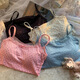 Sweet hot girl blue lace camisole women's summer bm floral inner bottoming short top with breast pads black floral one size