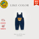 G.DUCKKIDS baby denim overalls autumn and winter plus velvet cute little bear jumpsuit for boys and girls without falling off the shoulders trendy baby cotton pants blue 90