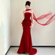 Vimadtly toast dress bridal style light luxury niche tube top wedding return engagement party red fishtail evening dress for women burgundy L