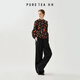 PURE TEA puretea tea printed corduroy shirt women's stand-up collar puff sleeves 2025 winter new style graphite black S