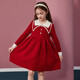ASK JUNIOR Girls Skirt 2025 Winter Warm Double Lapel Contrast Color Knitted Princess Skirt New Year Red Dress