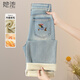 Shechi plus velvet warm high-waist jeans women's 2025 winter new style cartoon age-reducing straight casual pants
