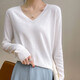 2025 new autumn fashionable bottoming shirt V-neck long-sleeved pullover sweater loose slimming versatile women's top pullover V-neck - gray XL 120-140Jin Jin equals 0.5 kg