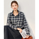 IEF/Aiyifu 2025 new autumn Korean style daily commuting versatile casual plaid college mid-length shirt blue apricot plaid one size