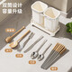 Stainless steel punch-free household wall-mounted chopstick holder kitchen countertop drain chopstick tube tableware storage rack self-draining double cup chopstick tube milky silver