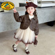 G.duck Girls' Western-style Autumn Dress Set 2025 New Children's Fashionable Princess Dress Baby Girl Spring and Autumn Dress Trendy Brown 120 cm