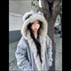 Yifansha cotton coat for women winter mountain sculpture cat ear fur collar hooded down jacket women short suede plush thickened jacket gray one size (please contact customer service to note the size)