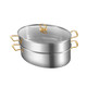 Fish steaming pot oval steaming pot large capacity steaming fish plate household 304 stainless steel fish steaming pot steaming fish artifact golden handle fish steaming pot - with three-piece set of gift porcelain plates 2 layers 38.5cm