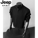 JEEP SPIRIT gray henley collar long-sleeved polo shirt men's American deconstructed splicing right shoulder T-shirt boxy version inner sweatshirt light gray long-sleeved L